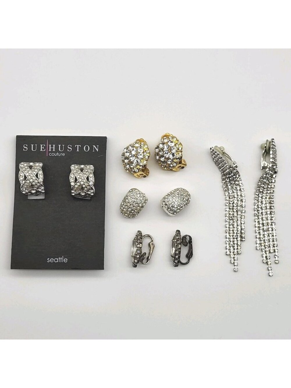 Beautiful Clear Rhinestone Clip Earrings Collection Lot Bold Bridal Classic